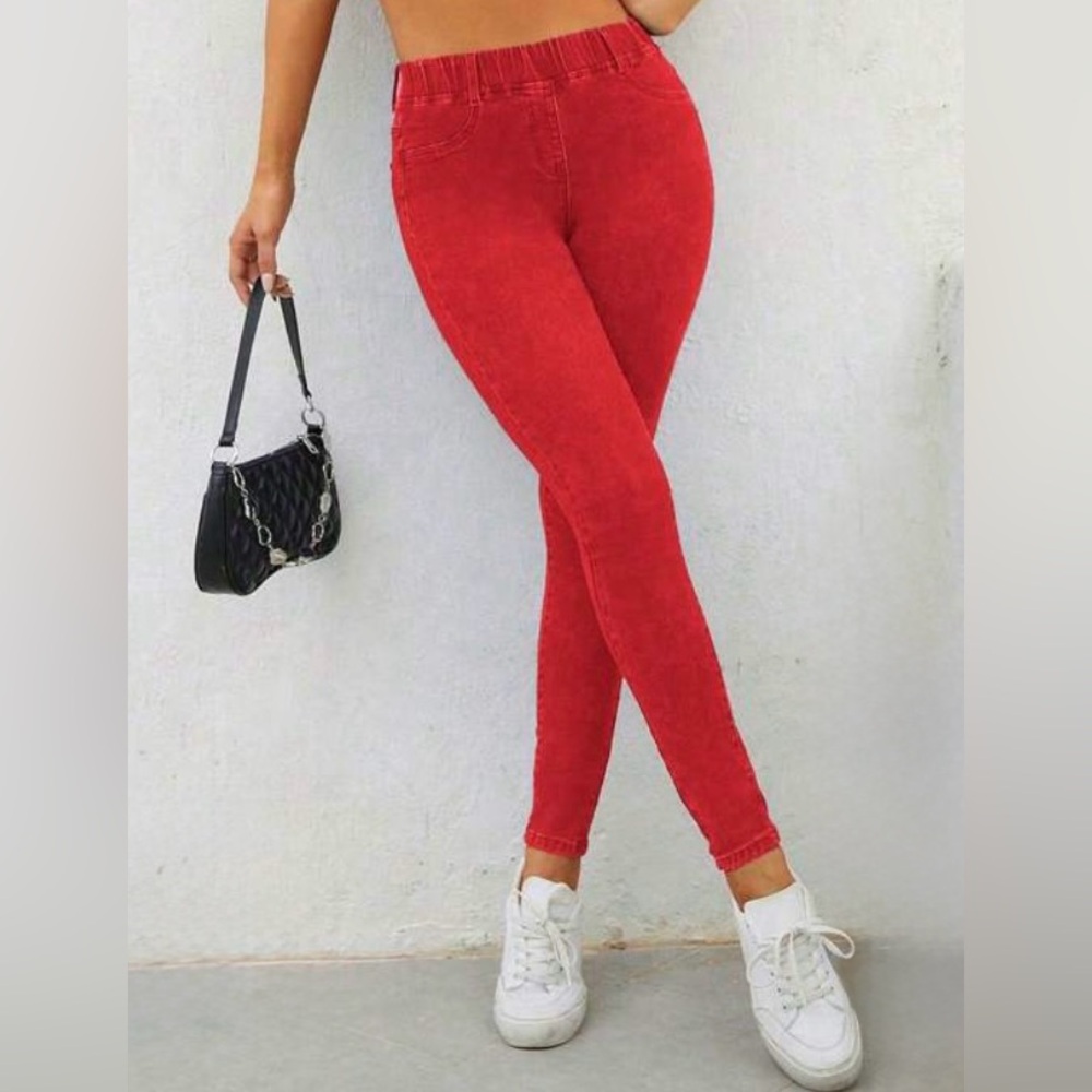 Fire Engine Red Skinny, Stretch Denim Jeans | XS | Pull-on/Elastic Waist | NWT